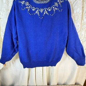 Vintage Blue Embellished with large rhinestones Women's Sweater by Marada Sz m